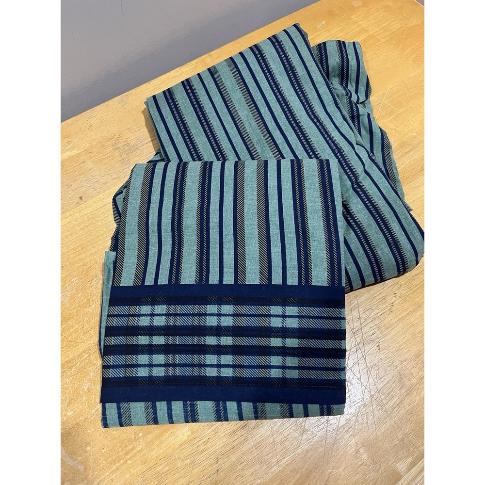 Vtg Cannon Sheets Green Navy Blue Striped Full Flat Fitted‎